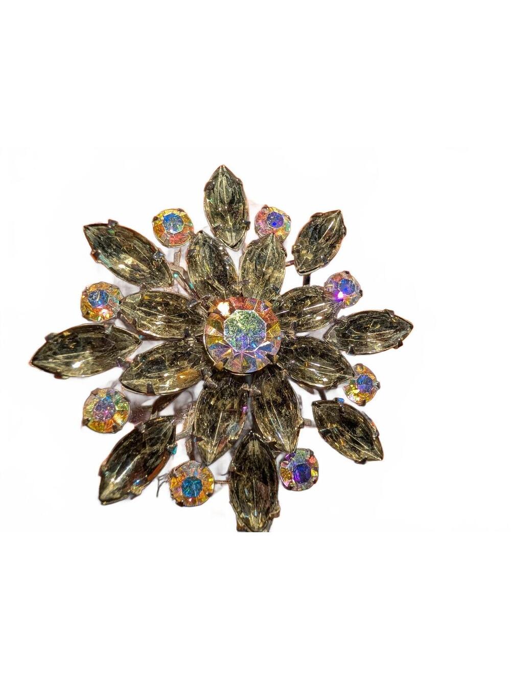 Vintage Aurora Borealis Rhinestone Flower Brooch